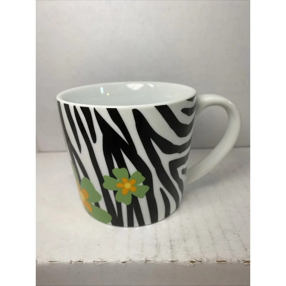 TEA FOR ONE Cute Ceramic Teapot &‎ Cup Zebra Stripe and Flowers